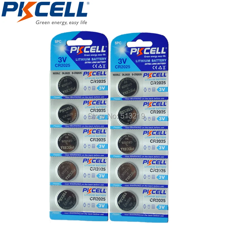 125 шт./25 карт PKCELL CR2025 3 В кнопку батарейки DL2025 BR2025 KCR2025 3 В литиевая батарея Пилас кнопка монет батареи