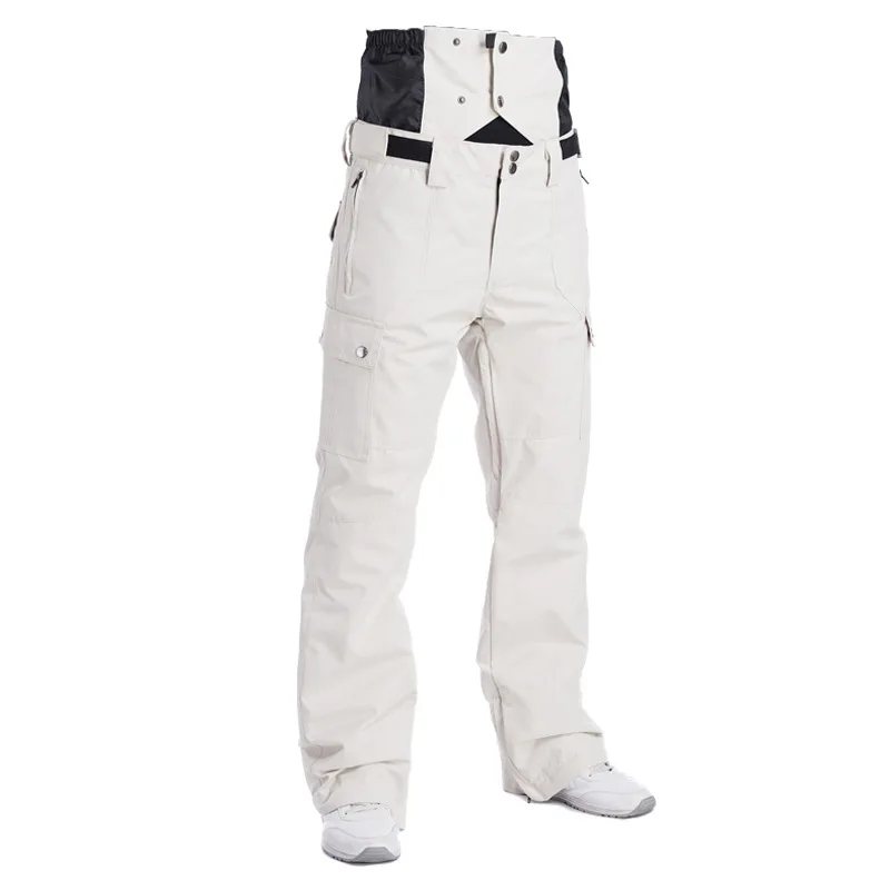 Мужские теплые брюки для сноуборда, водонепроницаемые, ветрозащитные, высокая талия, отстегивающиеся, зимние брюки, мужские, плотные, теплые, лыжные, дышащие - Цвет: white
