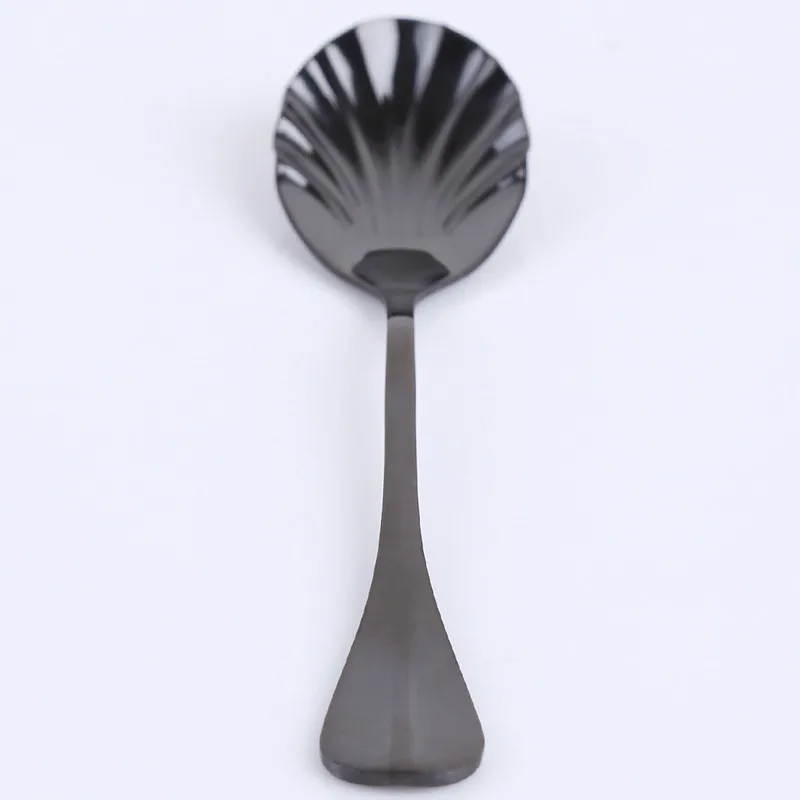 Multicolor Stainless Steel Coffee Tea Spoon Shell Dessert Ice Cream Drinking Tools Kithenware Mixing Scoop Western Dinner Suit - Цвет: black