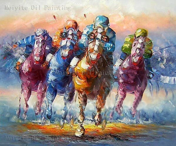 سباق الخيل الحديث اليد رسمت زيت سباق الخيل جدار الفن صورة للمنزل الديكور