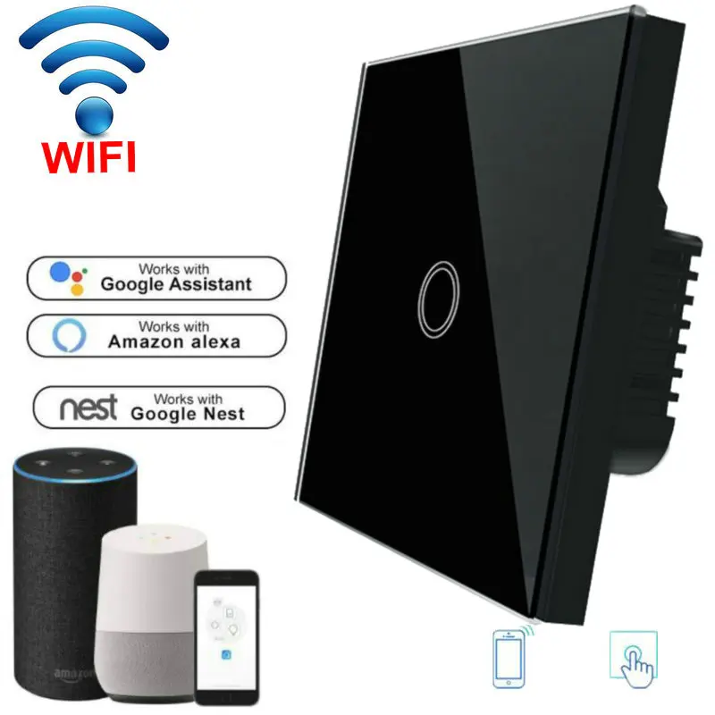 

EU standard Wireless Wifi Touch Wall Light Switch 1/ 2/ 3 Gang Smart Switch Ewelink APP Support Alexa Google Home