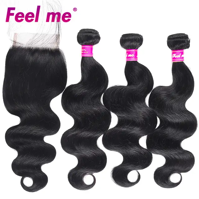 Feel Me 1 Jet Black Ombre Human Hair 3 Bundles With Lace Closure