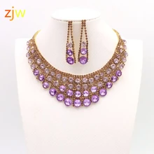 Plated pink crystal Rhinestone bridal jewelry statement for luxurious bride necklace earrings accessories women wedding banquet