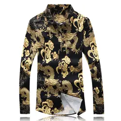 2018 китайский стиль Мужская рубашка Дракон узор с длинным рукавом рубашки для мужчин плюс 5XL модные дизайнерские мужские тонкие