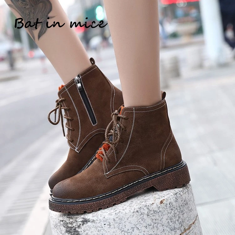 

2018 women martin boots winter warm shoes botas feminina female motorcycle ankle fashion lace-up boots women botas mujer A095