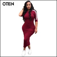 OTEN-Plus-Size-3XL-Mid-Calf-Dress-Women-Summer-Spring-Fashion-Half-Sleeve-Striped-Sexy-Club