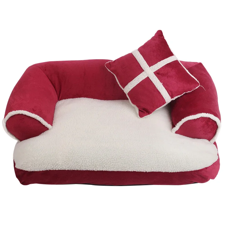 Pawstrip роскошный диван-кровать для собак с подушкой съемные, пригодные для стирки Мягкая флисовая кровать для кошек теплая кровать для маленьких собак чихуахуа S/M/L - Цвет: Fushia