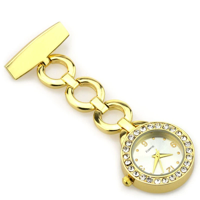 2 Colors Rhinestone Crystal Stainless Steel Watch Elegant Woman Lady Quartz Brooch Nurse Watch Women Gold Silver Luxury Watches