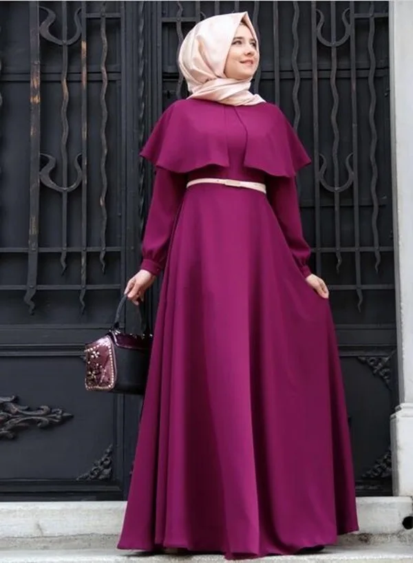 

Fashion Cape Poncho Neck Muslim Dress Big Size Lady Chiffon Islamic Women Long Loose Dresses Dubai Middle East Arab Abaya