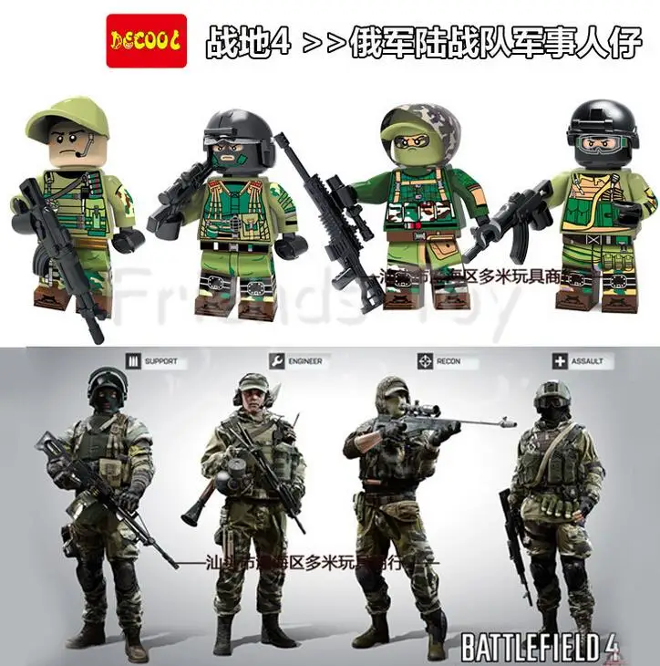 4pcs Military Modern War Battlefield Russian Recon Support