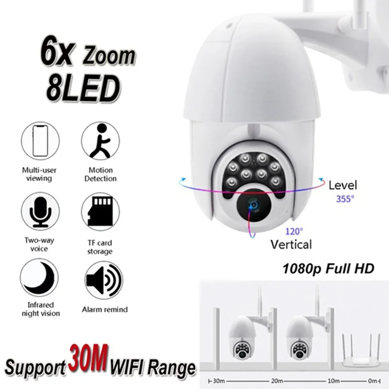 WIFI камера наружная PTZ IP H.265X 1080p скоростная купольная видеонаблюдения ip Внешняя 2MP