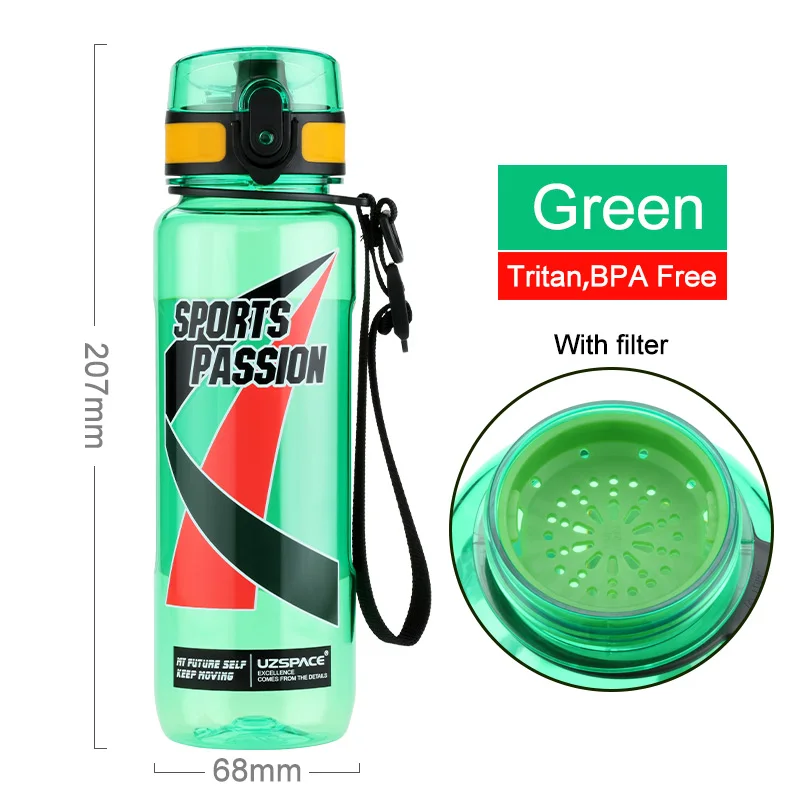 UZSPACE 500 мл Спортивная бутылка для воды, портативная герметичная пластиковая бутылка для напитков, для путешествий, альпинизма, Тритан, посуда для напитков с фильтром - Цвет: Зеленый