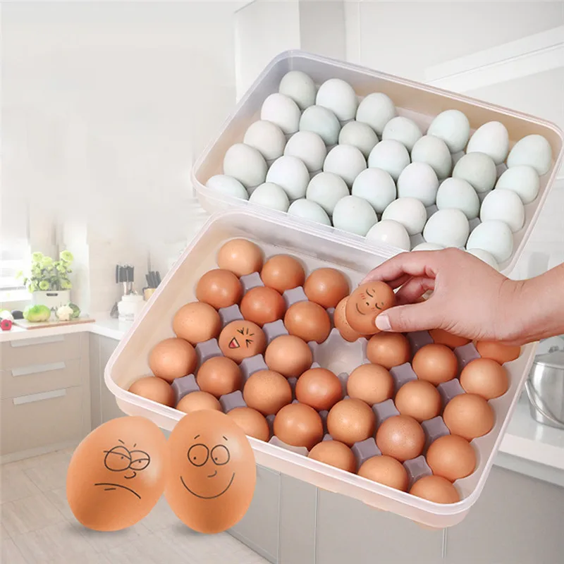 Clear 34 Grid Single-Layer Egg Box Basket Organizer Plastic Egg Food Container Storage Box Home Kitchen Transparent Case Egg Box