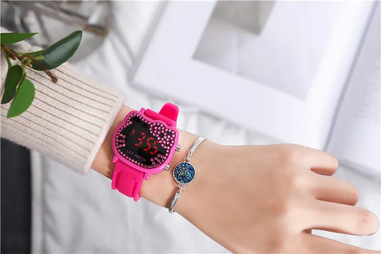 Hello kitty часы с героями мультфильмов детские спортивные наручные часы для девочек детские светодиодные цифровые бриллиантовые Наручные часы Nina Reloj Nino часы