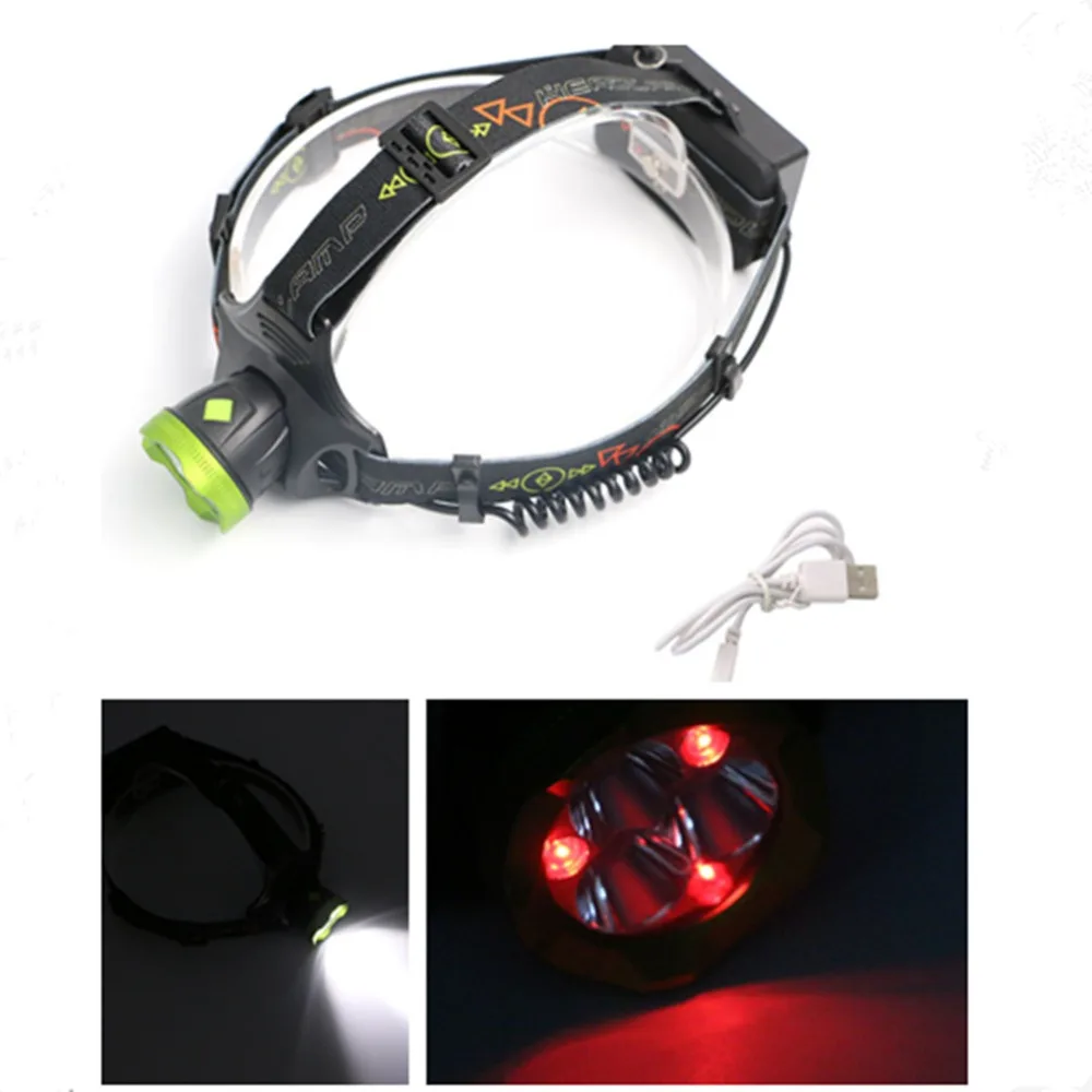 18650/AA Battery 2000LM Headlight 3*T6+3*LED Head Lamp 4 Modes USB