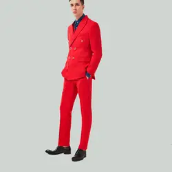 Красные Классические Нарядные Костюмы для свадьбы смокинг для жениха комплект из 3 предметов (куртка + жилет + штаны) бизнес костюм