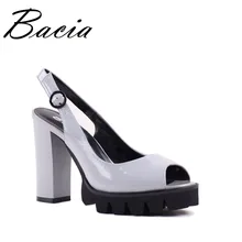 Bacia Full Grain Leather Sandals 10.9cm Thick High Heels Fashion Platform Spring Summer Shoes Size 33-41 Pink Grey shoes SA022
