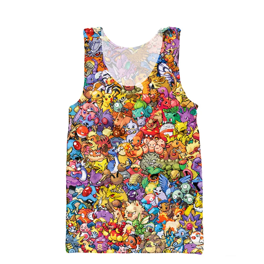 

2017 Fashion Men Tank Tops Funny Cartoon Printed Pokemon vest Cartoon Pikachu harajuku Casual Men's vest free shipping
