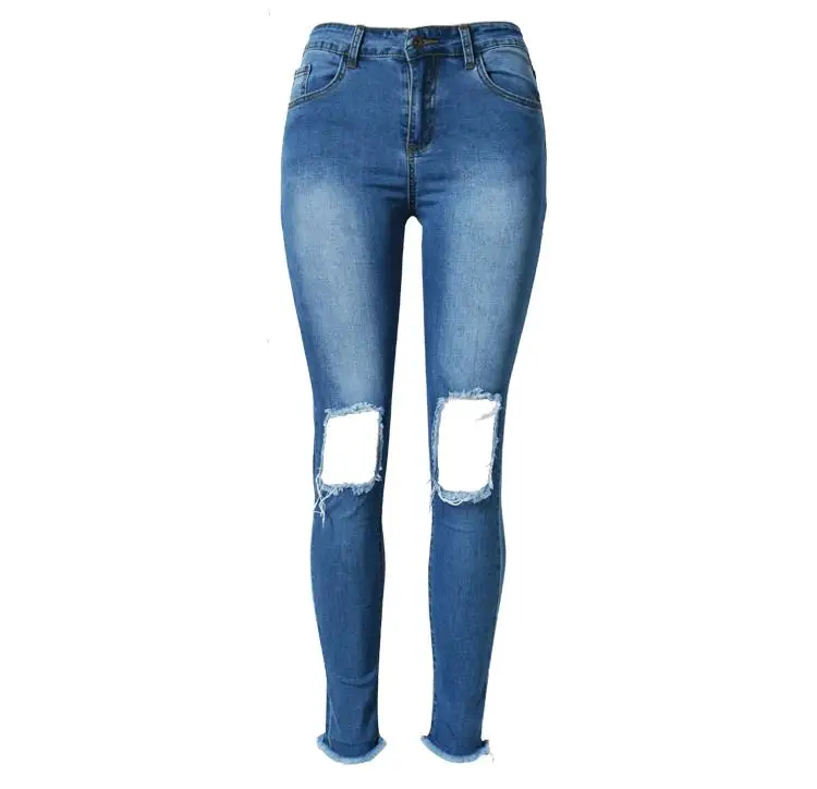 Джинсы с высокой талией женские узкие брюки с кисточками на подоле джинсовые рваные джинсы с порванными коленями для женщин