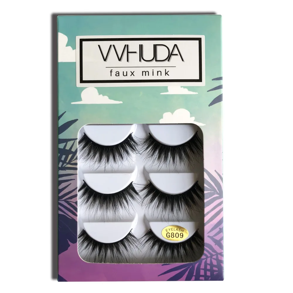 VVHUDA Eyelashes Faux Mink Cruelty free Super-soft 3D Natural Fiber Fur False Lashes 5Pair Reusable Handmade Premium Extension | Красота и