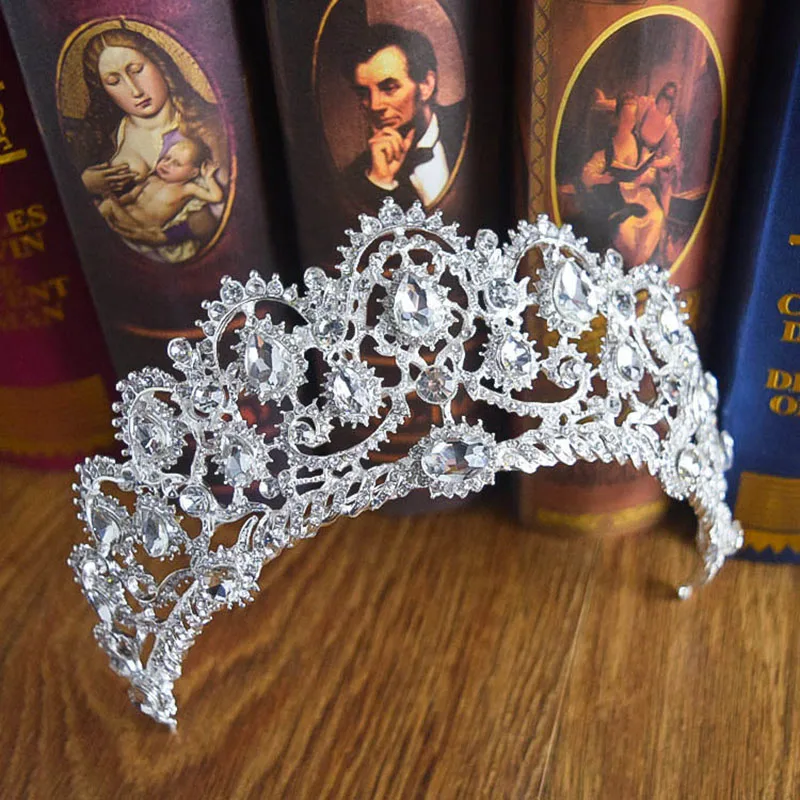 Горячее роскошное Золотое и Серебряное свадебное Королевское Корона из сплава для невесты тиара барокко свадебная корона покрытая стразами тиара корона ювелирные изделия HG-060 - Окраска металла: Silver