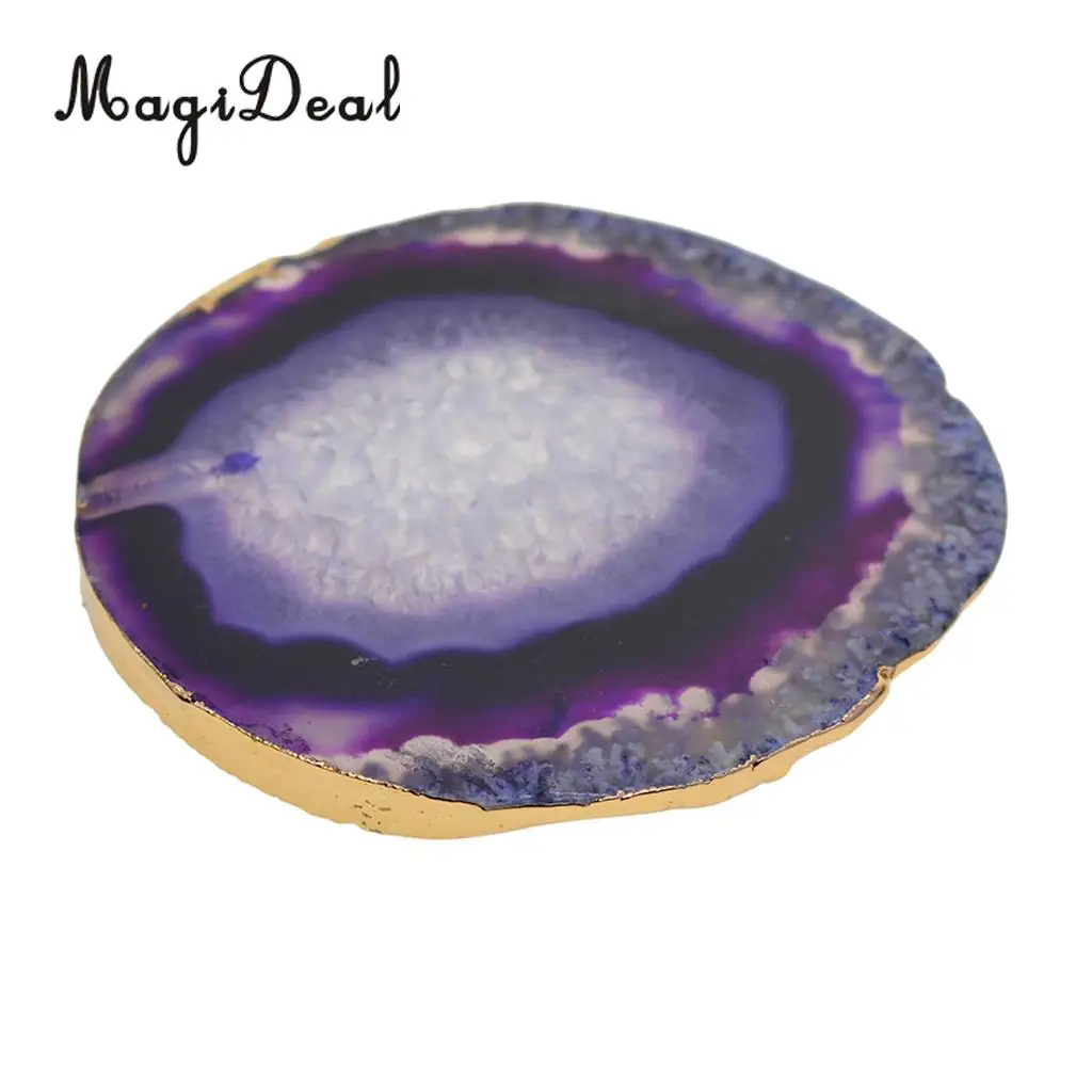 5 Colors Natural Agate Slices, Coasters, Cup Mats, Gold Edge, Crystals Geode Stones Home Decorations, 60-80mm