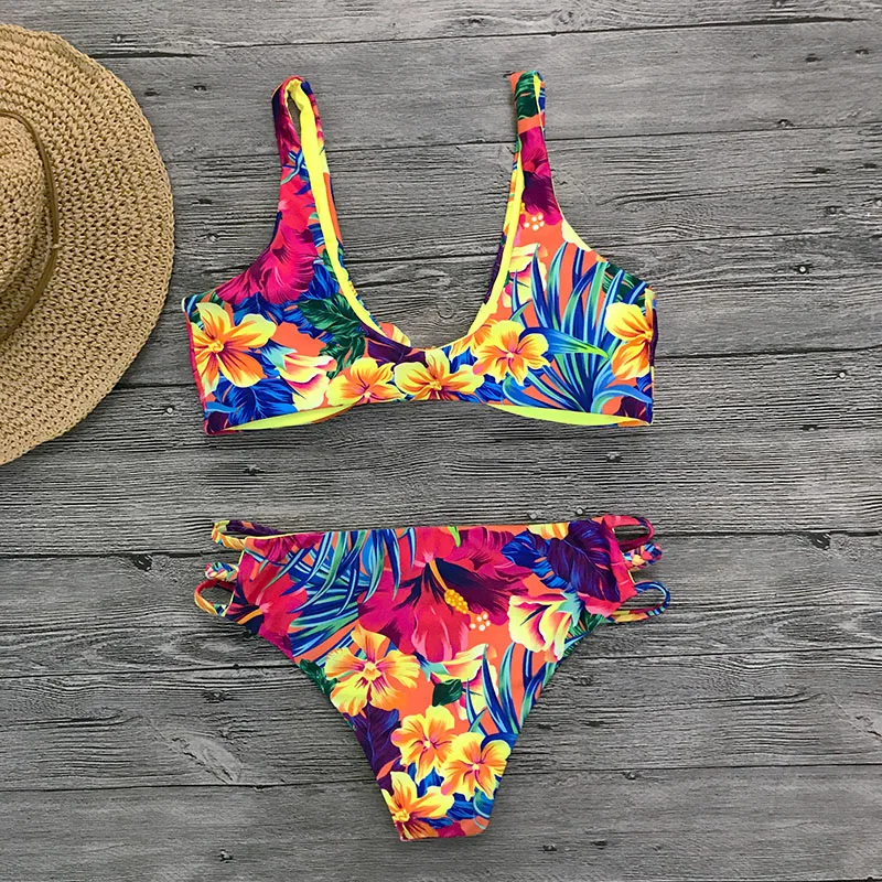 Beach Print Brazilian Bikini Set