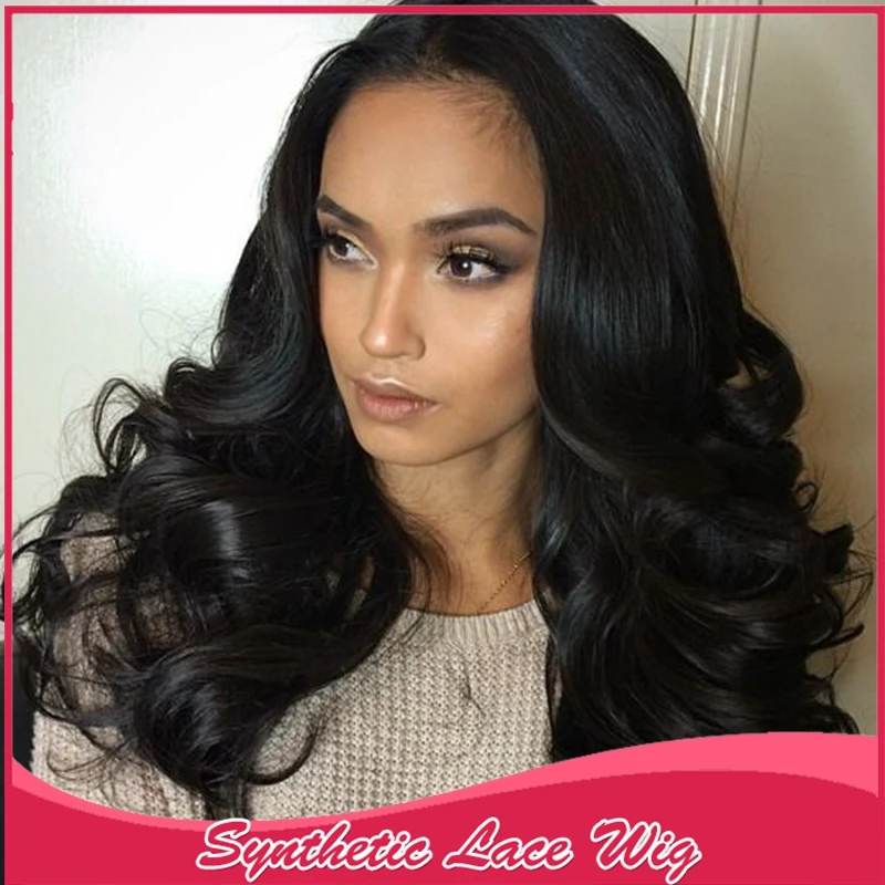 Wholesale Aliexpress Top quality Synthetic lace front wigs body wave long hair Natural Hairline With Baby |