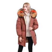 Большой воротник из натурального меха енота, новинка, зимняя куртка для женщин, пуховик на белом утином пуху, Женское пальто с капюшоном, пальто размера плюс