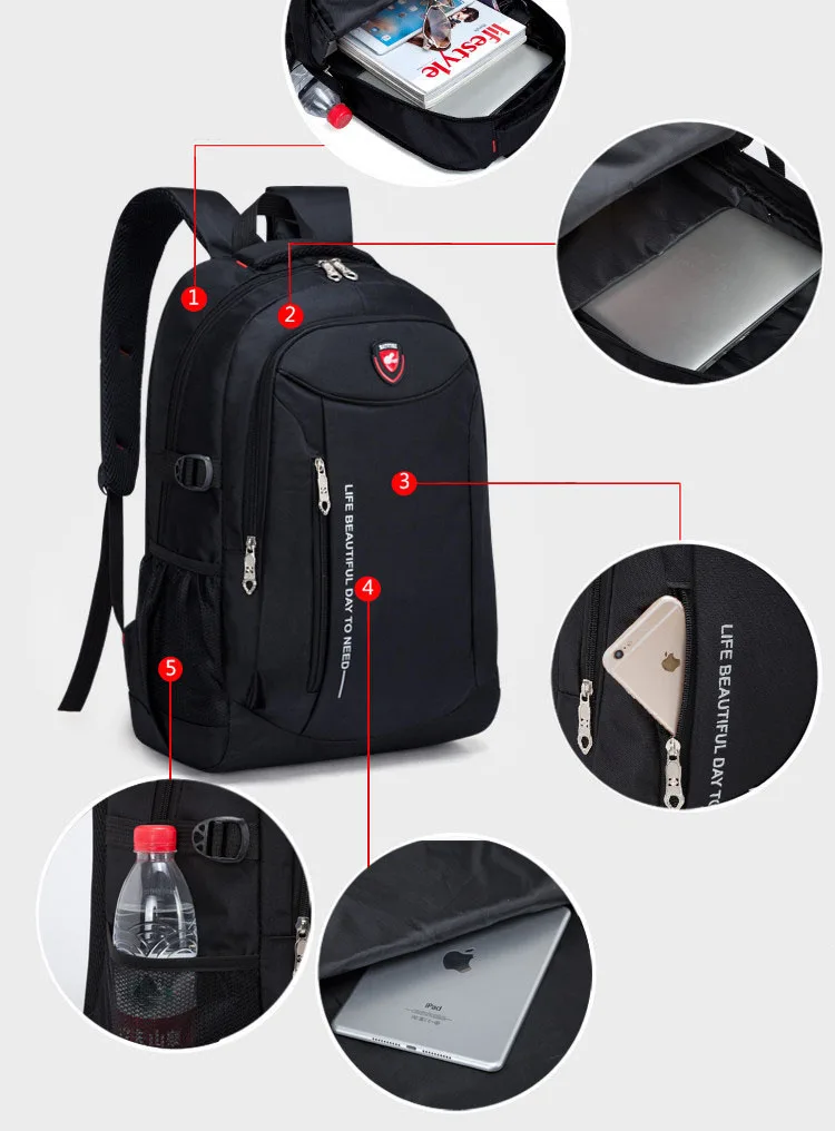Nylon Grande Capacidade de Cor Sólida Mochila