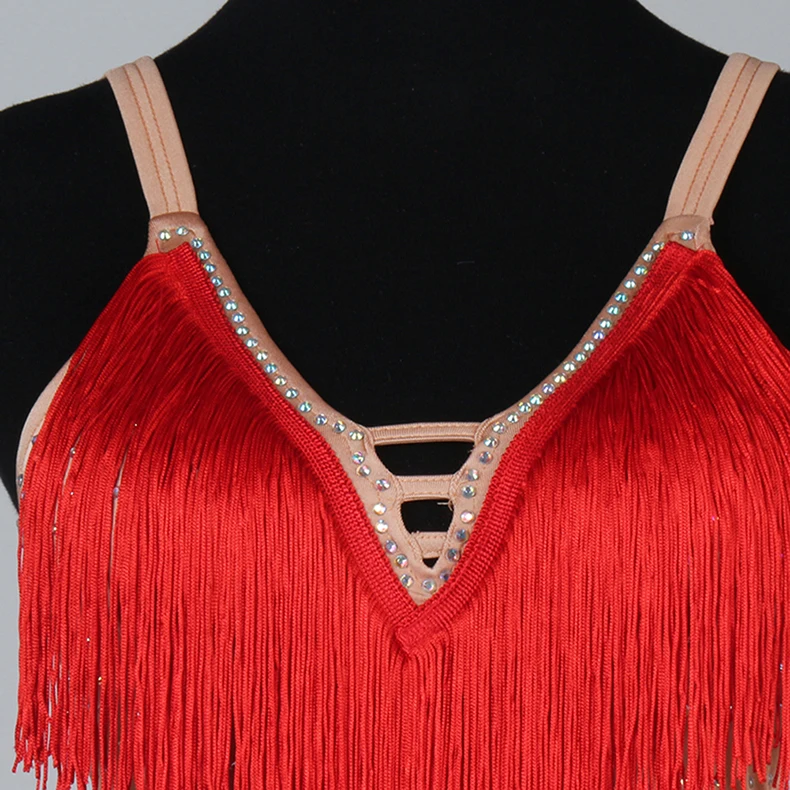 Хорошее качество для латинских танцев платья для дам на заказ алмазы кисточкой красные юбки носит Для женщин клубной сцене Бальные платья