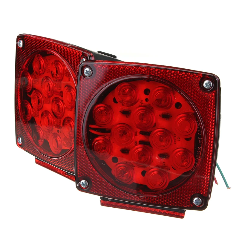 

1 Pair 12V Square Red White LED Turn Brake Stop Trailer Truck Tail Light kit for Camper RV Boat Snowmobile SUV ATV Accessories