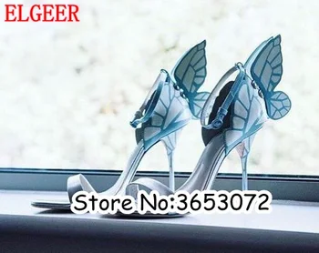 

Wedding Party Bridal Shoes Butterfly Wings Girls High Heels Open Toe Gladiator Stiletto Sandals Fashion Ankle Wrap Pumps Shoes