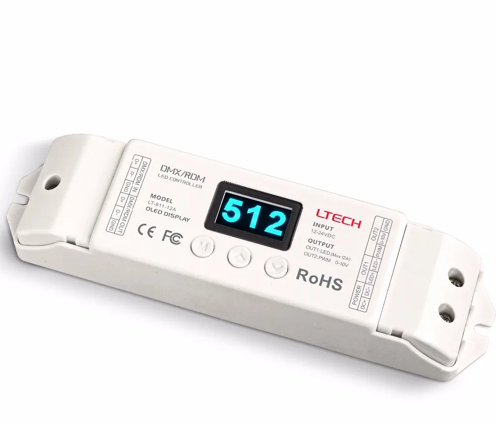 

LT-811-12A;1CH CV DMX Decoder;16bit/8bit input;DC12V input;12A*1CH+0-10V*1CH+10V PWM*1CH ouput