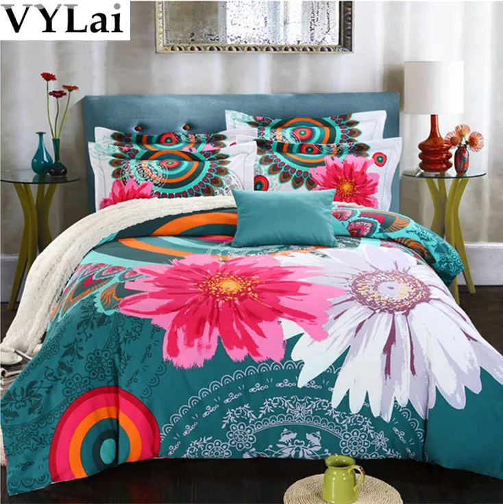 Vintage Bright Floral bedding set 5PCS flower comfort/duvet cover queen/king size bed sheet