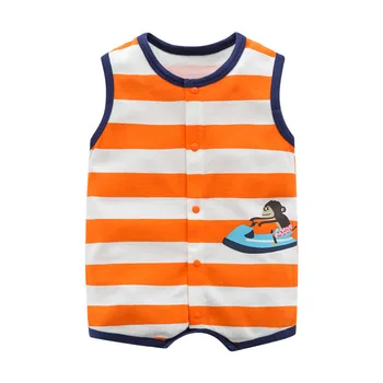 

Summer New Infant Baby Cotton Romper Wide Stripe Monkey Sleeveless Jumpsuit For Newborn Baby Boys Casual Outfit