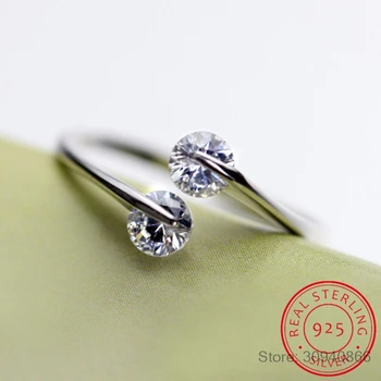 

925 Sterling Silver Twin Zirconia Engagement Rings for Woman Anillos Opening Rings Wedding Fine Jewelry
