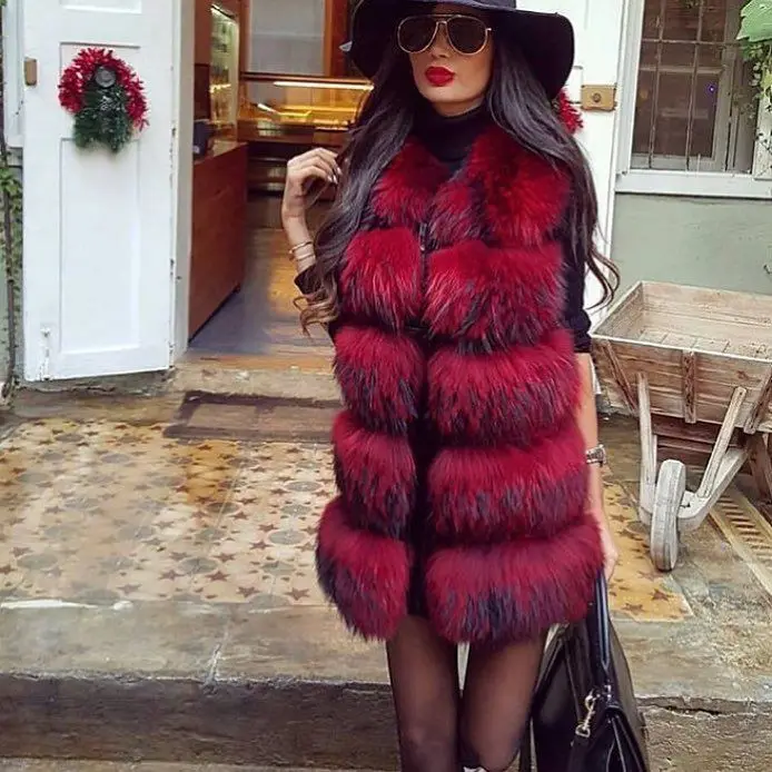 Fashionable Laides Natural Raccoon Fur vest women's real fur and leather gilet autumn winter waistcoat