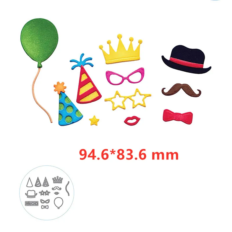 

Party Balloon Hat Tie Moustache Lips Metal Cutting Dies for DIY Scrapbooking Decorative Crafts Embossing Paper Cards New 2019