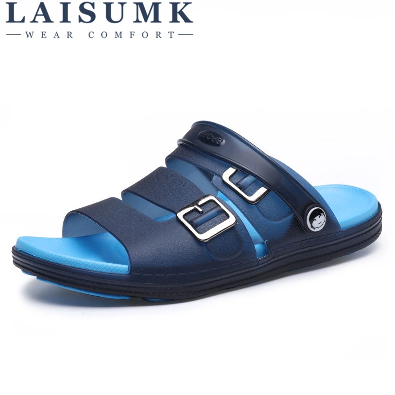 Мужские летние сандалии LAISUMK новинка 2020 Модные дышащие пляжные тапочки с