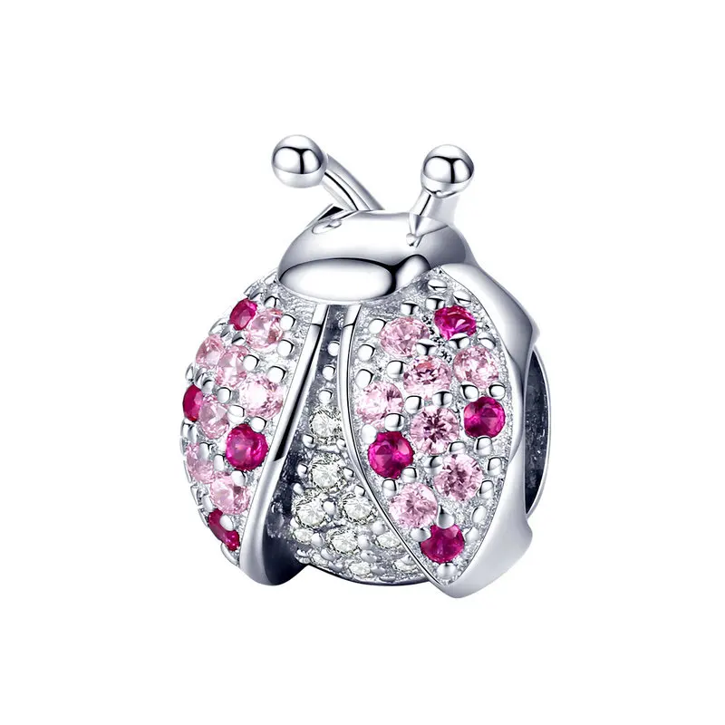 

925 Sterling Silver Ladybird Charms Pink CZ Clear Beads for Jewelry Making fit Original Pandora Bracelets Women DIY Jewelry