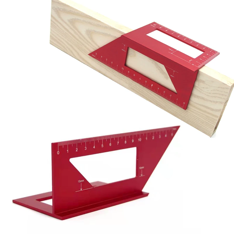 

45 90 Degree Angle Ruler Carpenter Measurement Ruler Aluminum Alloy Woodworking Scriber T Ruler Tri-square Line Scriber Saw