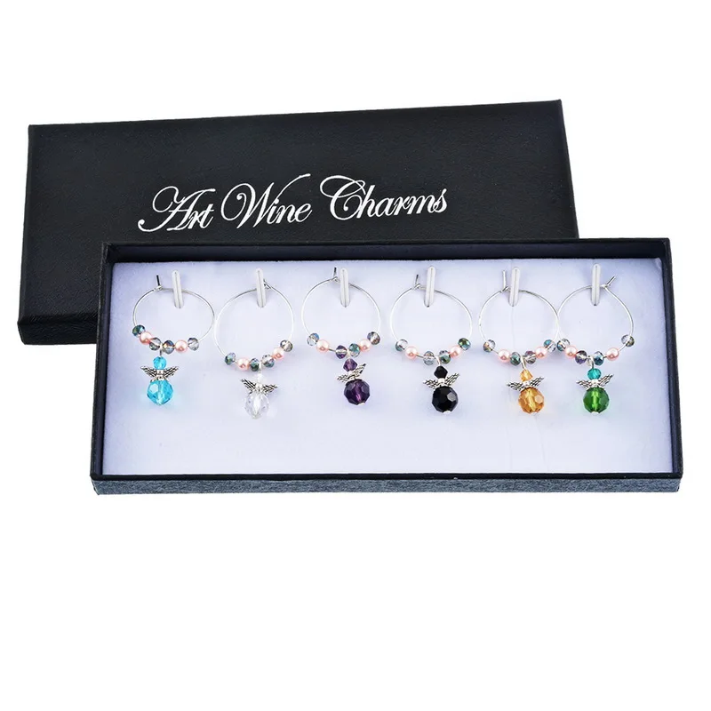 

Dozzlor 6PCs Gift Box Pink Crystal Pendant Wine Circle Dinner Table Wedding Christmas Party Decor