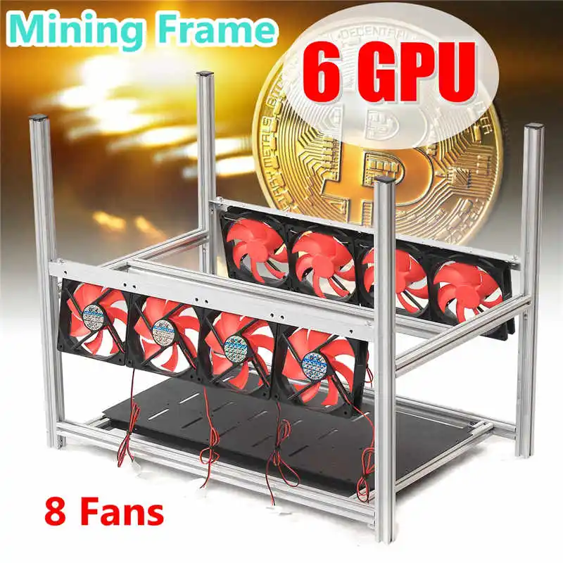 

6GPU Aluminum Stackable Box With 8 Fans Mining Platform Case Outdoor Open Air Frame ETH/ ZEC/Bitcoin