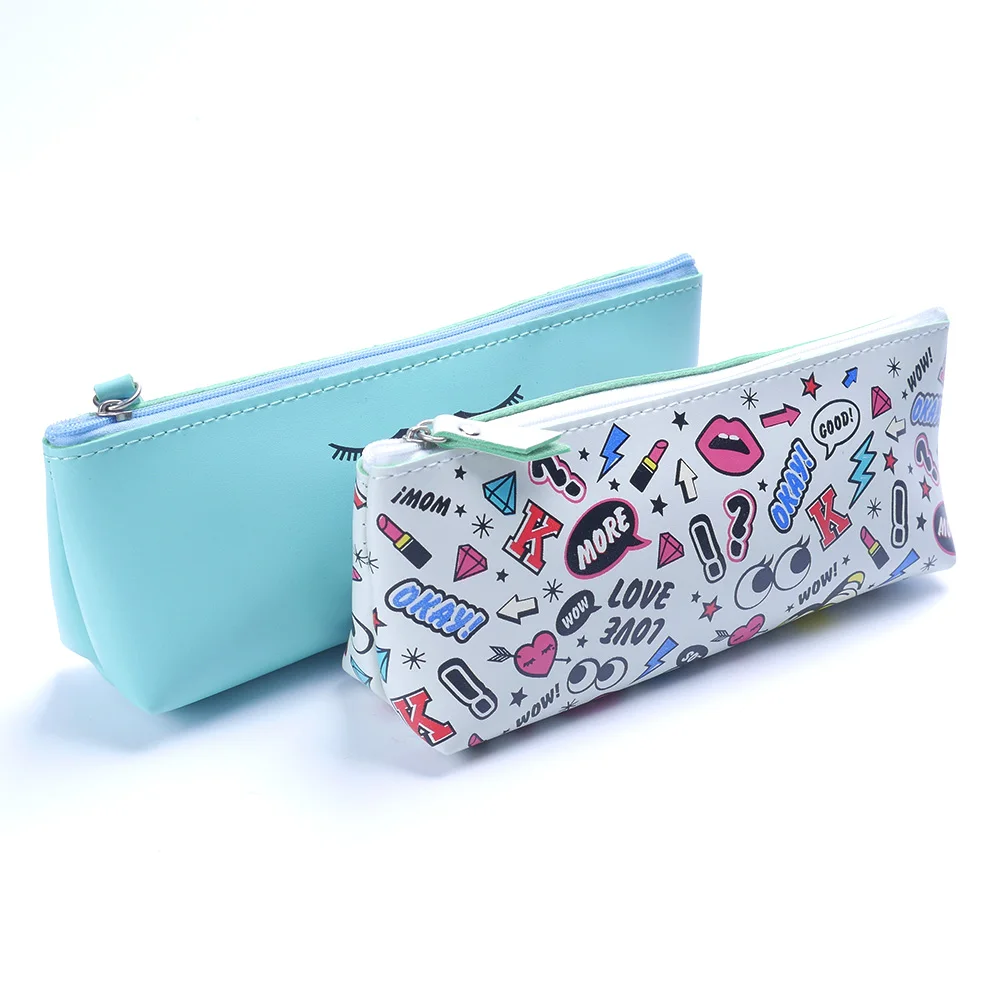 

Women Key Card Earphone Cosmetic Bag With Zipper Modern Girl Pu Waterproof Storage Cartoon Travel Cosmetic Bag