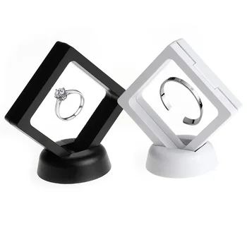 

Black white Suspended Floating Display Case Jewellery Coins Gems Artefacts Stand Holder Box