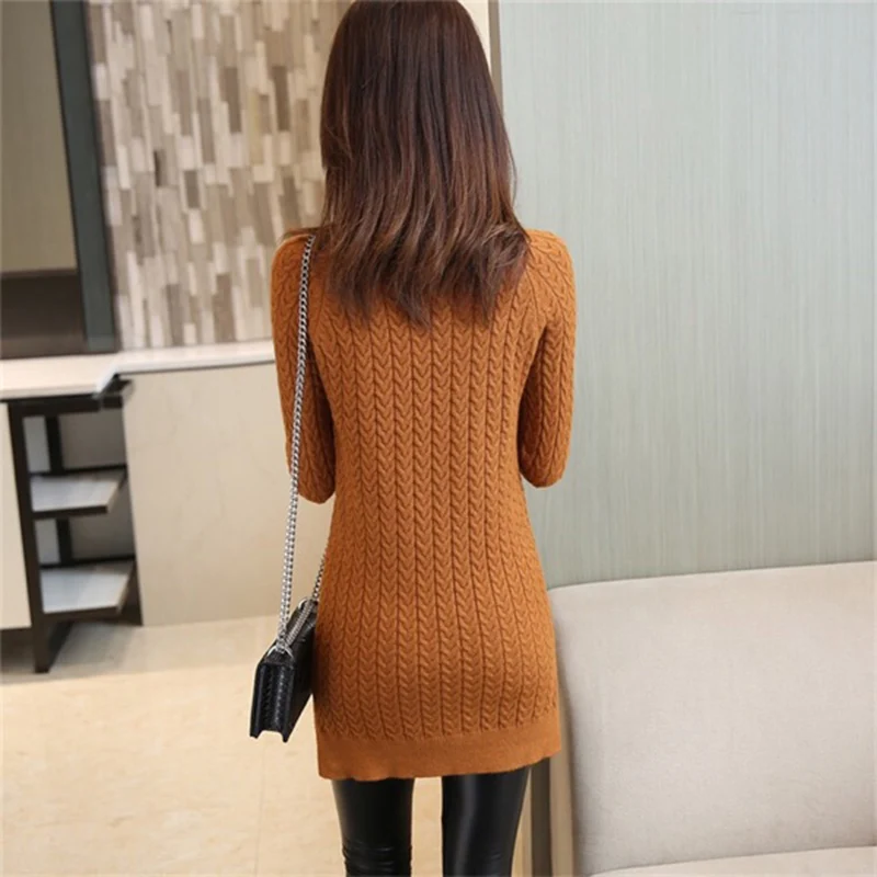 Medium long pullover sweater female spring new loose bag hip bottoming Tops ladies solid color split fork slim knit jacket women