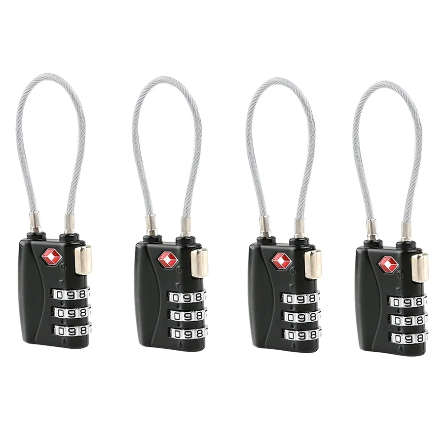 4pcs TSA Approved Cable Luggage Lock with 3 Digit Combination Password (Black)in Locks from