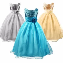 Flower Girls Formal Dress Princess Wedding Party Kids Costume Children Clothing Ball Gown Bridesmaid Tull Sequined Sleeveless