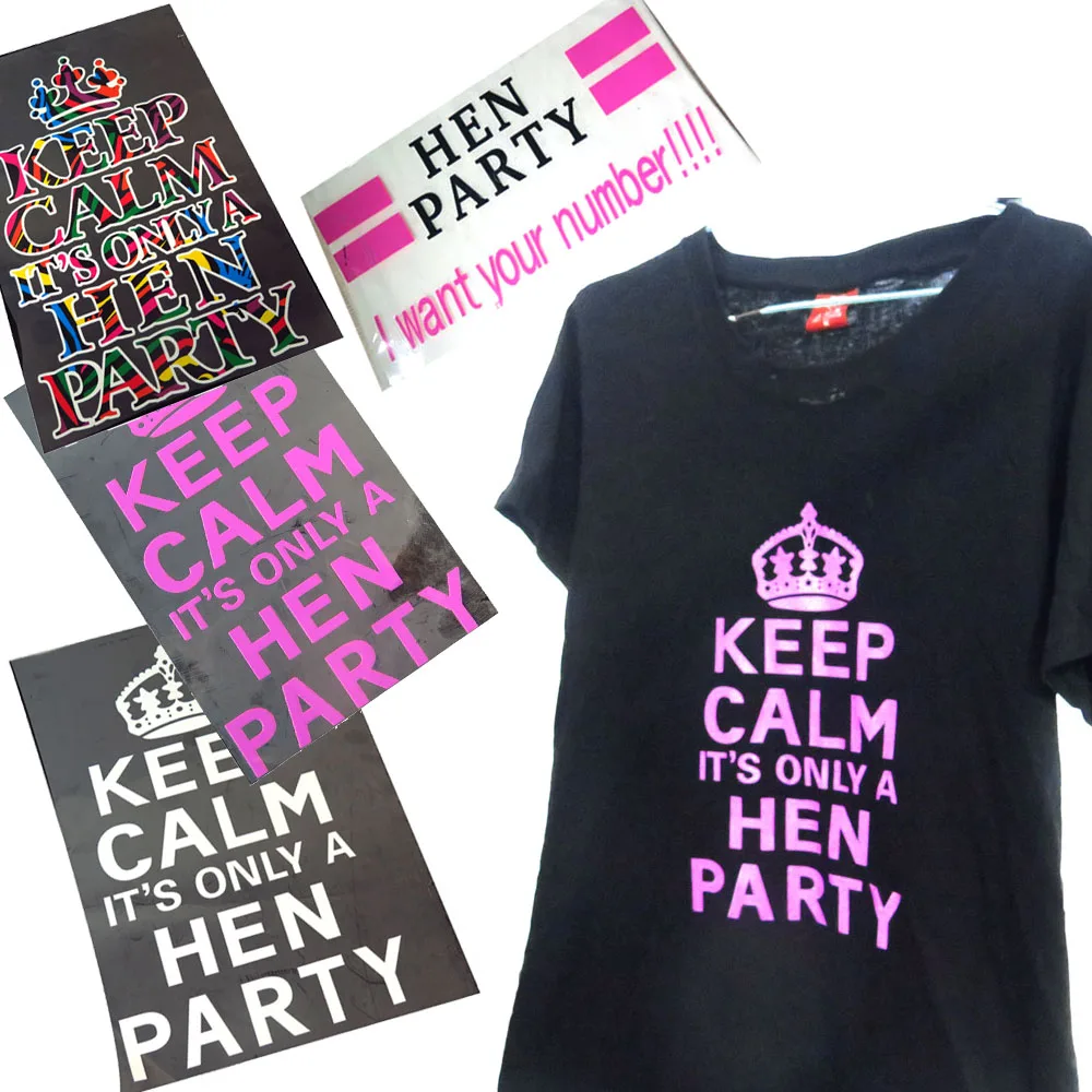 

Hen Party fun joke T-shirt transfer 50% off for 3pcs writing keep calm white pink multi-design colors wedding event bride favor